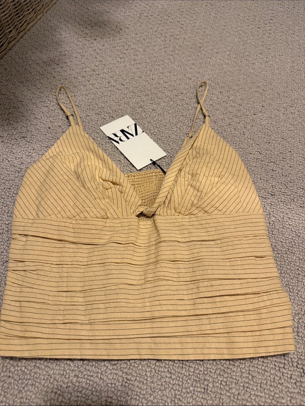 Zara Striped Tan Cropped Cami Top